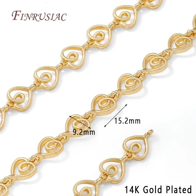 14K Gold Plated Hollow Swirl Heart Link Chain – 1M DIY Spool