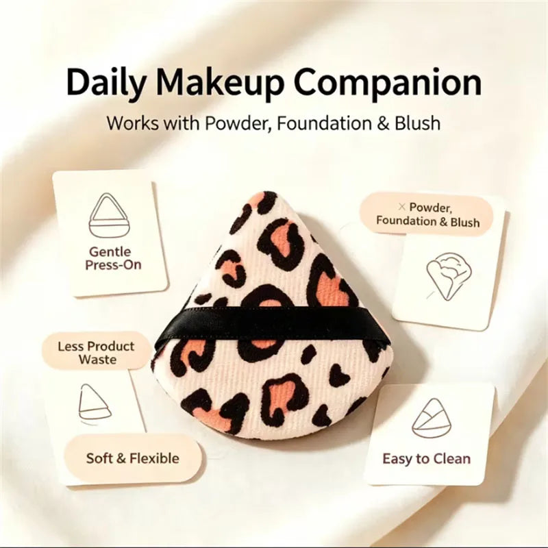 Leopard Print Velvet Powder Puff Set | 3 Shapes, Ribbon Strap
