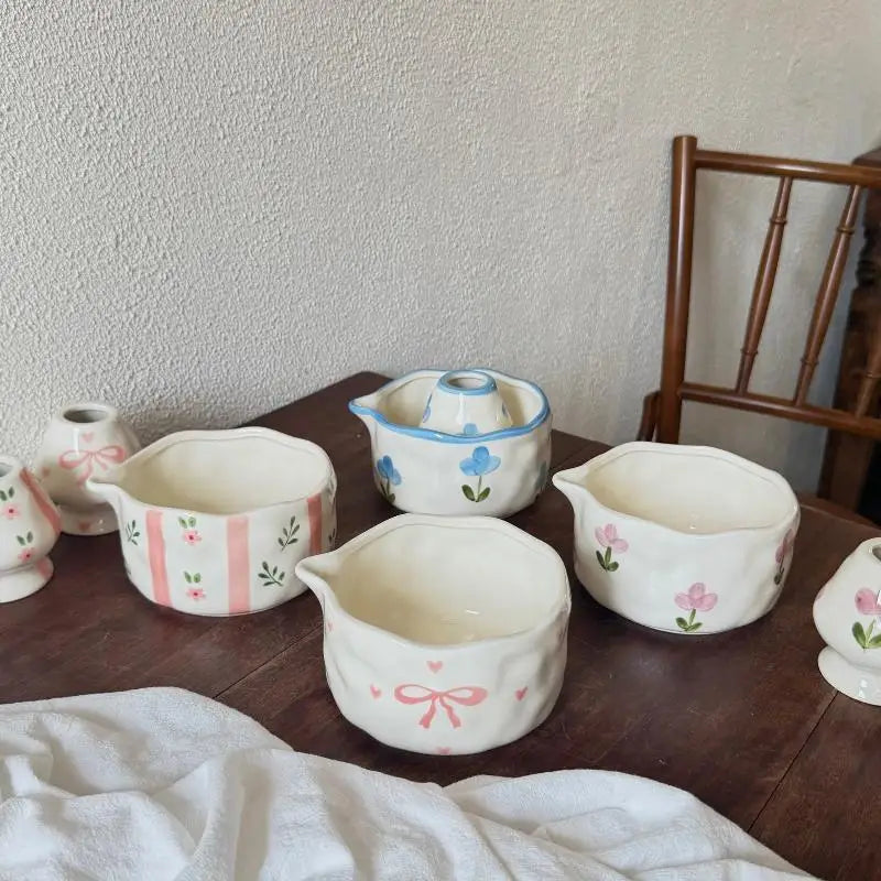 Handcrafted Ceramic Mixing Bowl Set with Pour Spout & Insert