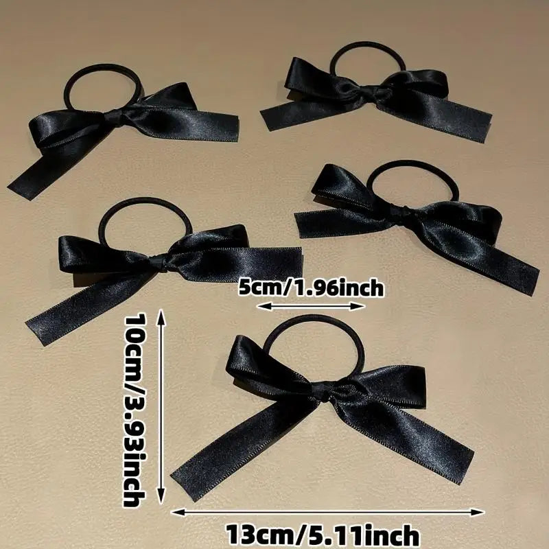 5pcs Black Bow Hair Ties Elastic Scrunchies & Ponytail Holders