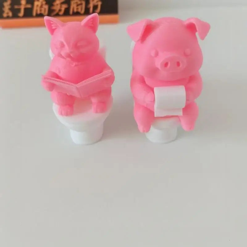 3D Printed Cartoon Pig on Toilet Figurine | Cute Desk Decor