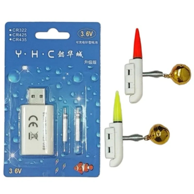 Night Fishing Float Set – 2 Bobbers + USB Charger & CR425 Batteries
