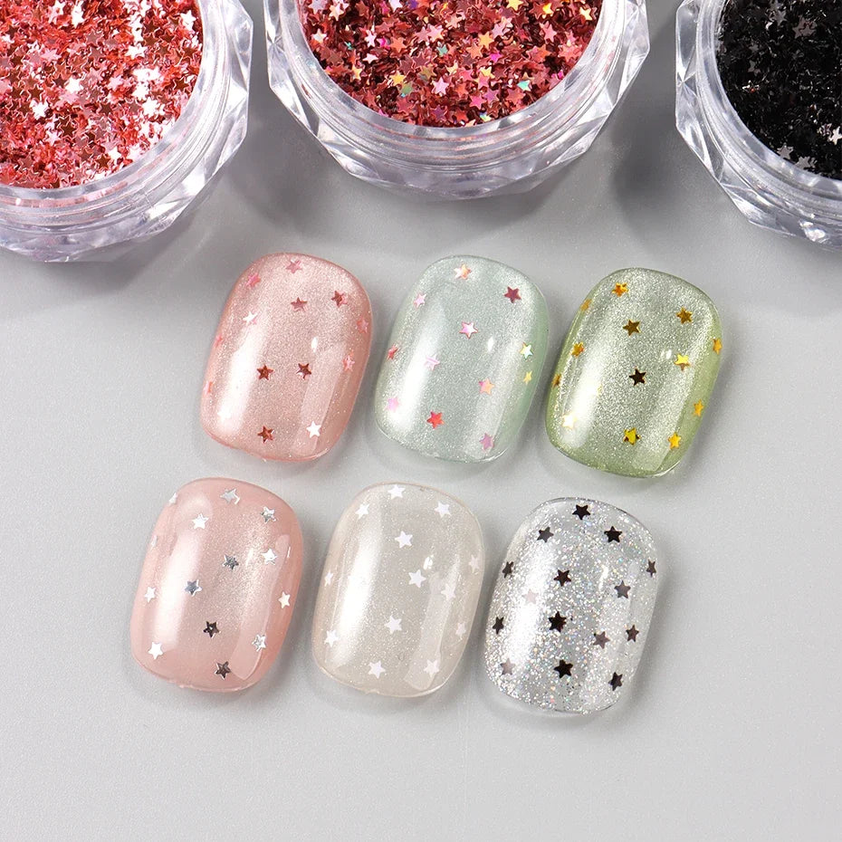 Y2K Star Nail Art Flakes Holographic Glitter Sequins – 6pc