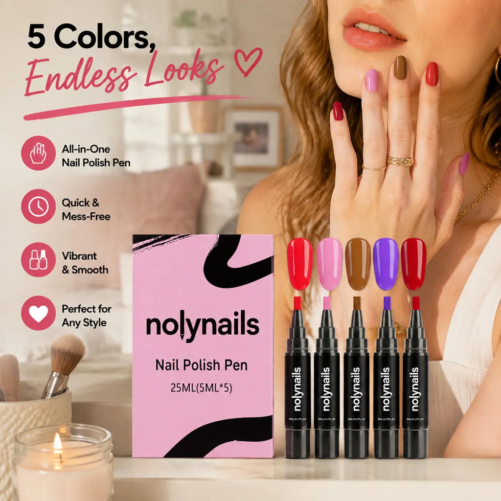 5-Color Gel Nail Polish Pen Set – Quick Dry, No UV Needed