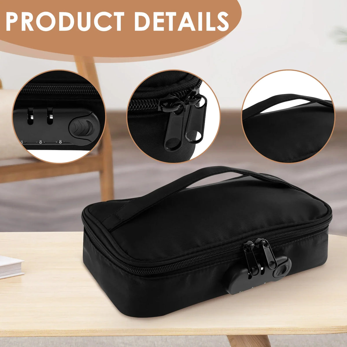 Lockable Storage Bag with Combo Lock & 2 Mini Zipper Cases