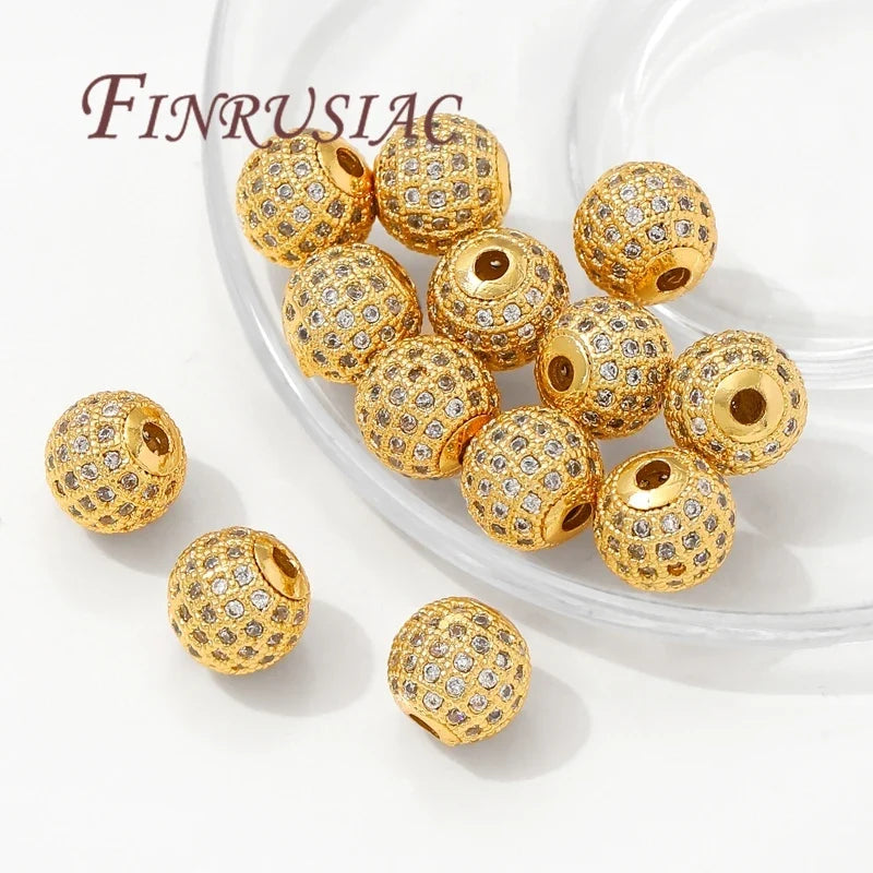 18K Gold Plated Zircon Spacer Beads 6mm 8mm 10mm – DIY Jewelry