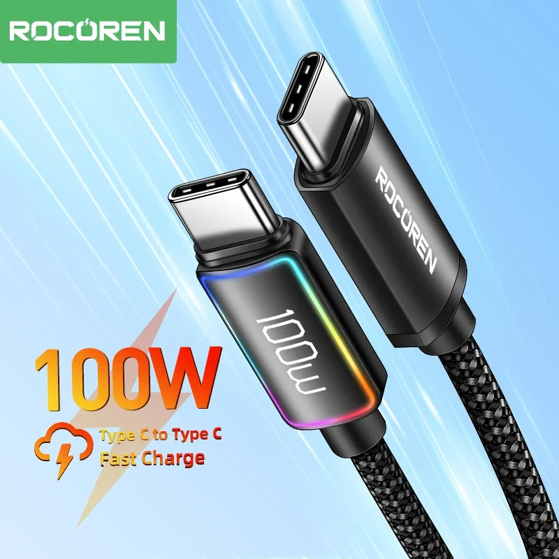Rocoren 100W USB-C Cable 5A PD 3.1 Fast Charging – Samsung, Mac