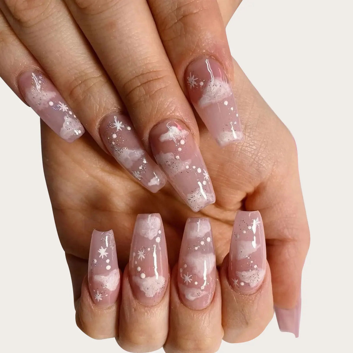 Ballet Cloud False Nails Nude Pink L – Glass Rhinestone Tips