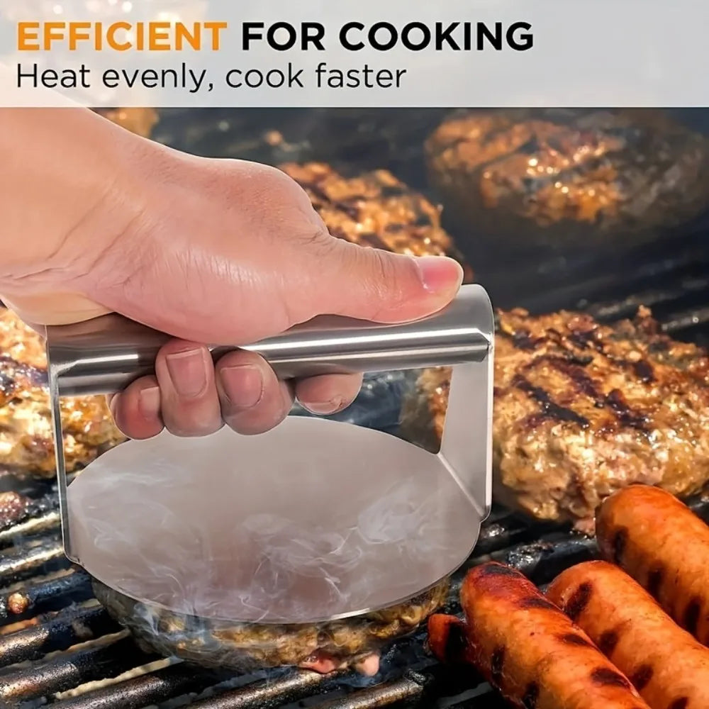 Stainless Steel Burger Patty Press – Non-Stick BBQ Grill Tool
