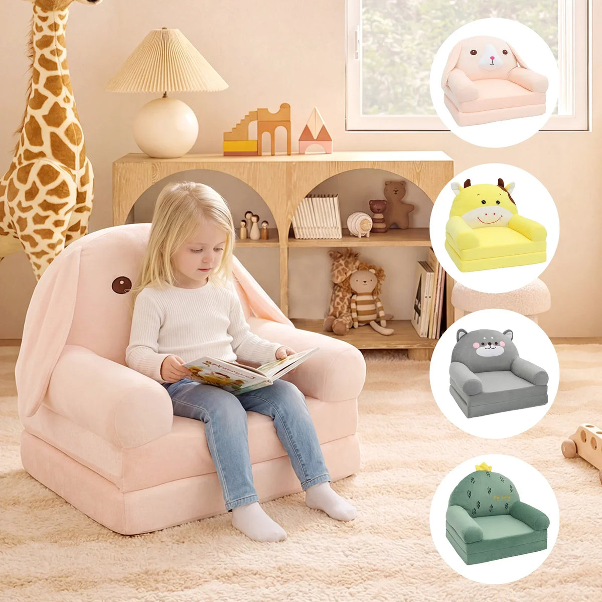 Plush Foldable Kids Sofa 2-in-1 Toddler Chair & Nap Mat