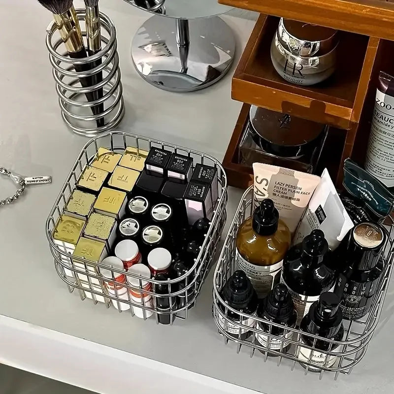 Stainless Steel Cosmetic Organizer | Makeup Brush Storage Basket