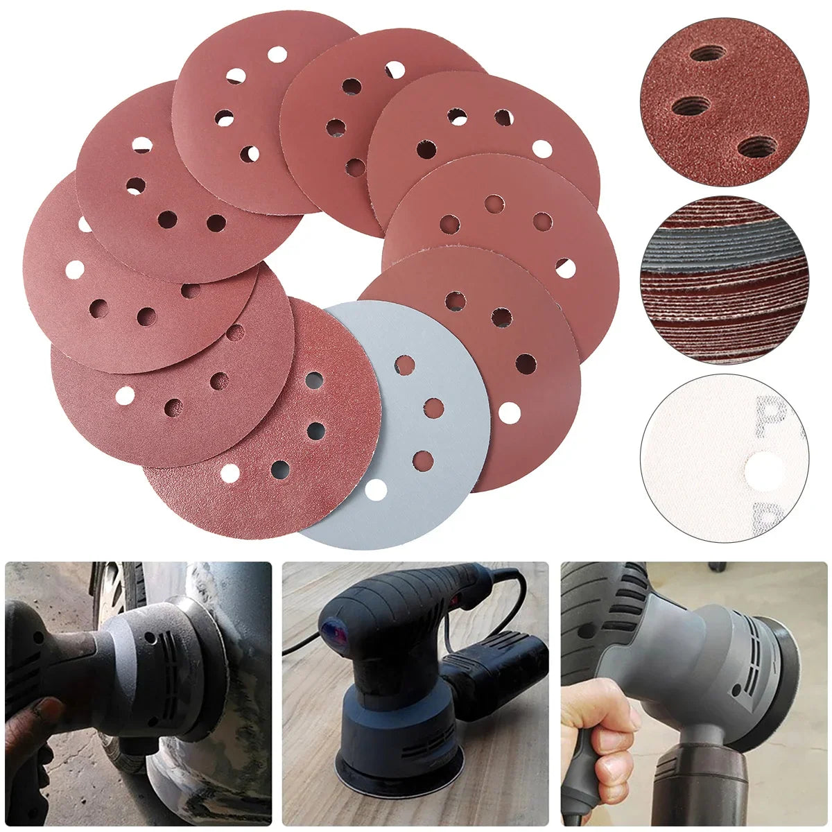 100Pcs 5" Hook & Loop Sanding Discs 80–3000 Grit | 8-Hole