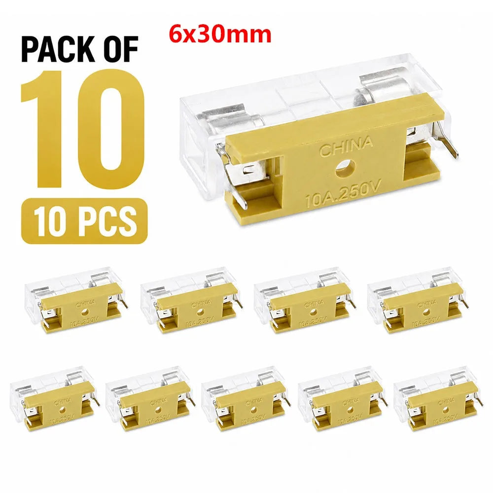 10Pcs Glass Tube Fuse Holder 5x20mm 6x30mm AC250V Panel Mount