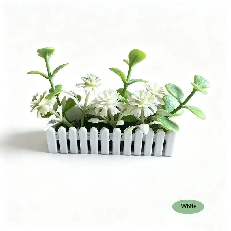 Mini Artificial Potted Flower with Fence – Dollhouse Miniature