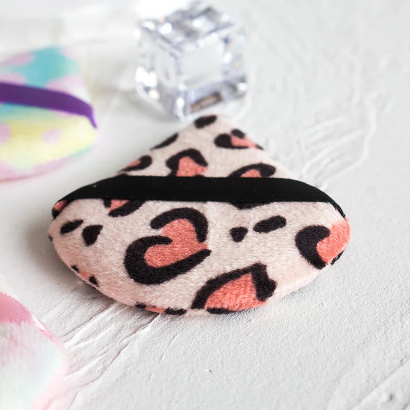 Leopard Print Velvet Powder Puff Set | 3 Shapes, Ribbon Strap