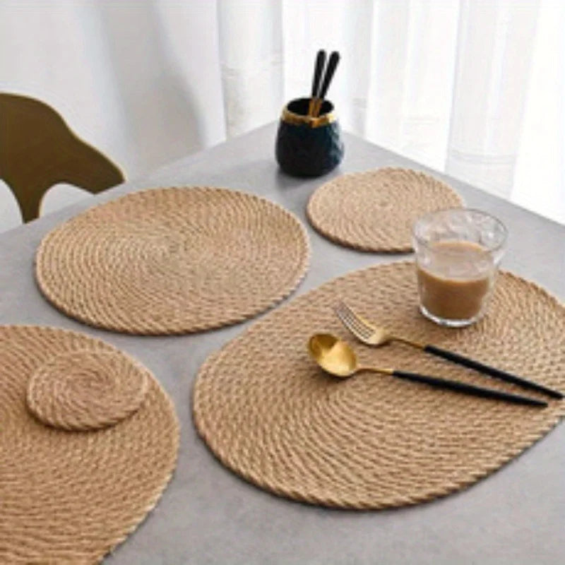 6-Pack Round Natural Woven Linen Placemats – Heat-Resistant