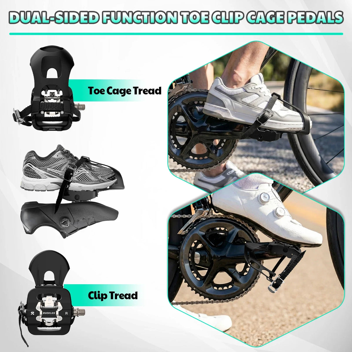 BUCKLOS Dual Function Bike Pedals – Platform & SPD Clipless