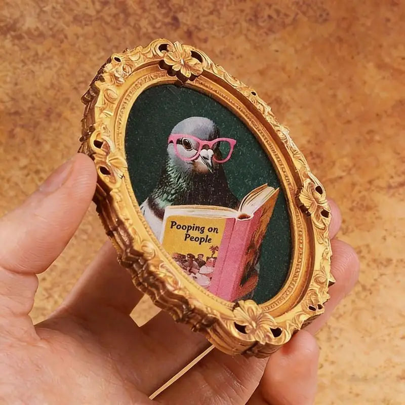 Wooden Reading Pigeon Magnetic Fridge Sticker – Home Decor