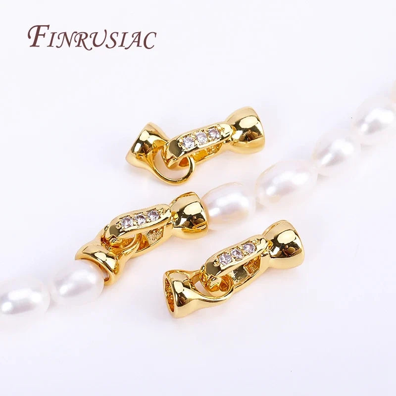 18K Gold Plated Zircon Lock Clasp for DIY Jewelry Making