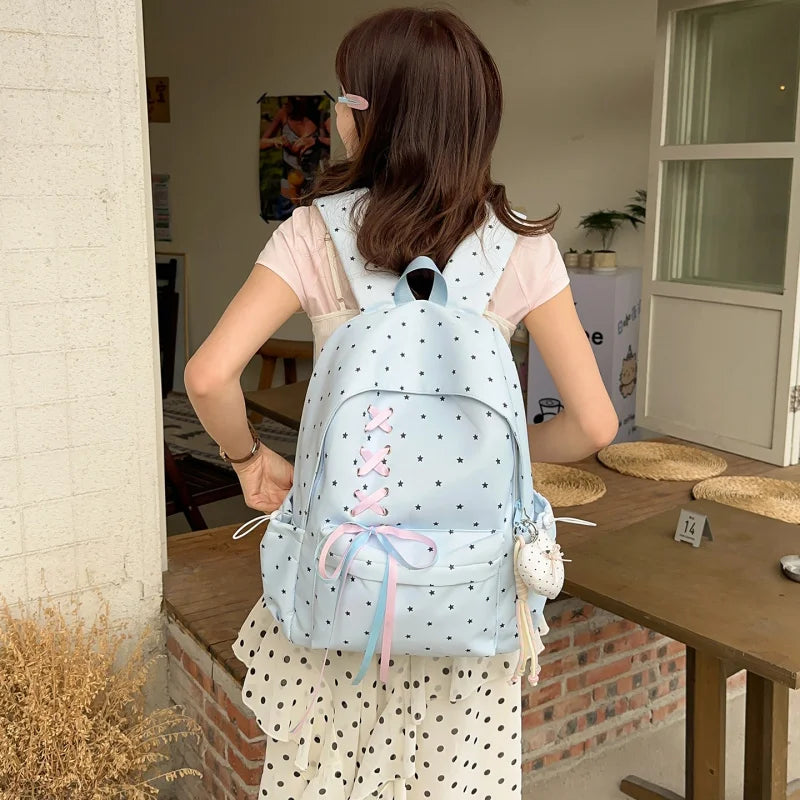 Girls' Large Capacity Polka Dot School Backpack – Stylish Bag