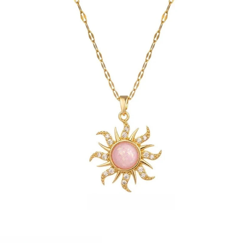 Women's Sunflower Pendant Necklace Gold Stainless Steel Clavicle