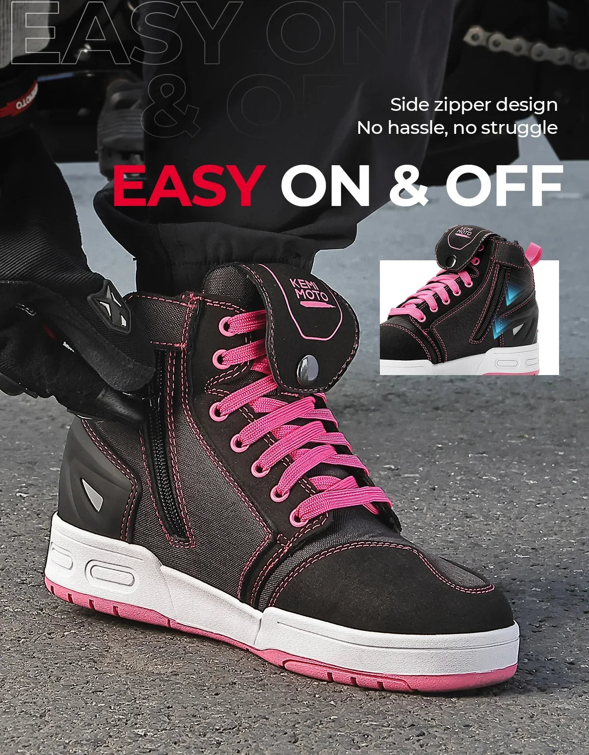 KEMIMOTO Women's Motorcycle Ankle Boots – Breathable Riding