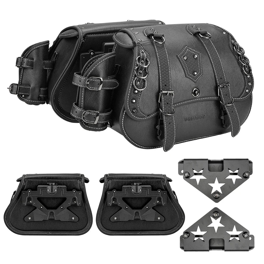 Retro PU Leather Motorcycle Saddlebags – Universal Fit w/ Brackets
