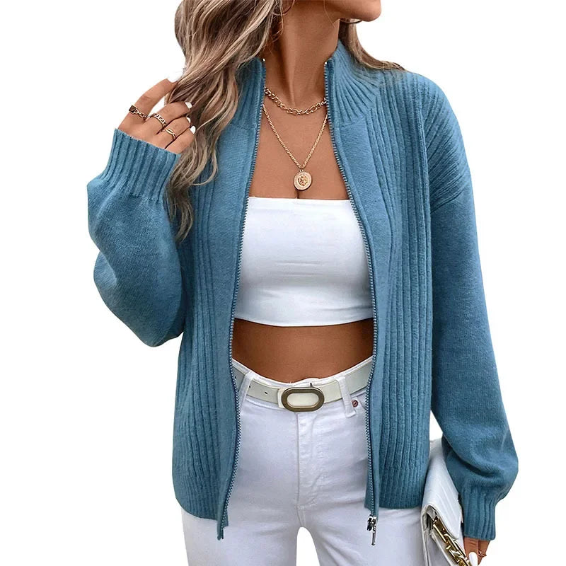 Women's Zipper Stand Collar Knit Cardigan – Y2K Streetwear