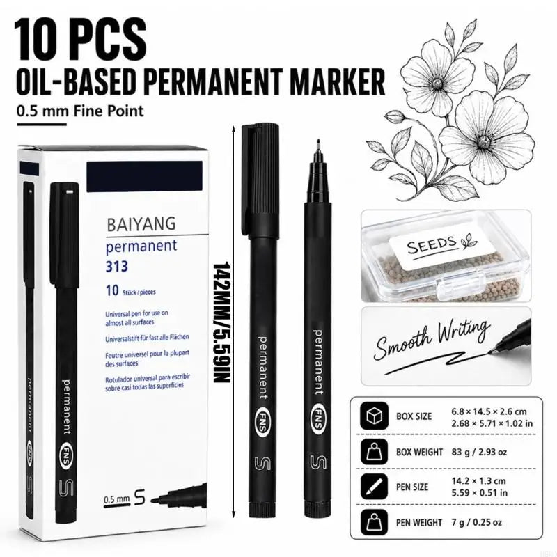 Fine Point Permanent Markers 10-Piece Set | Oil-Based Ink
