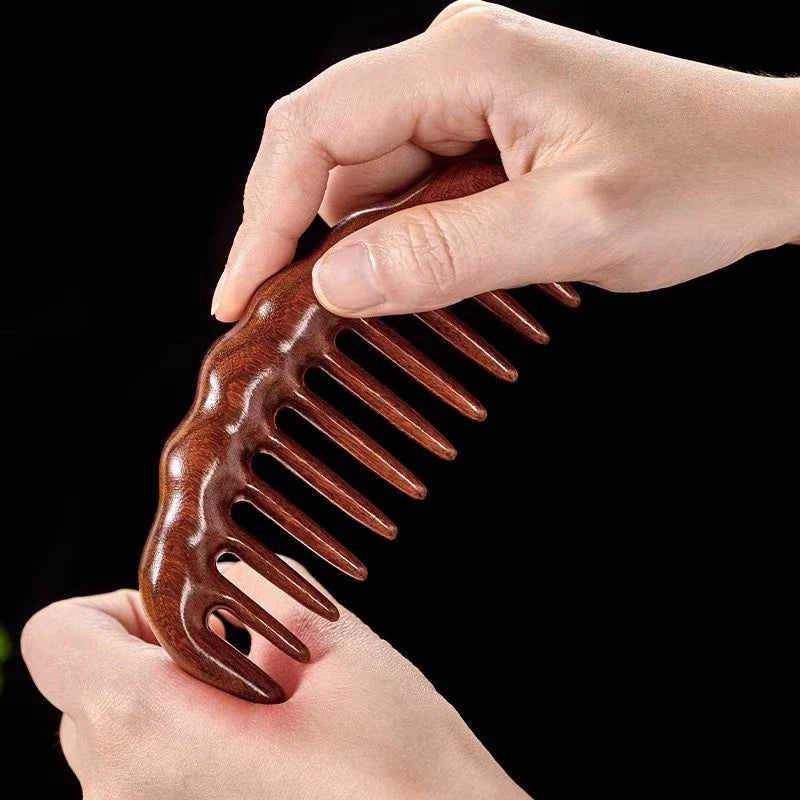 Natural Sandalwood Wide Tooth Detangling Comb | Anti-Static