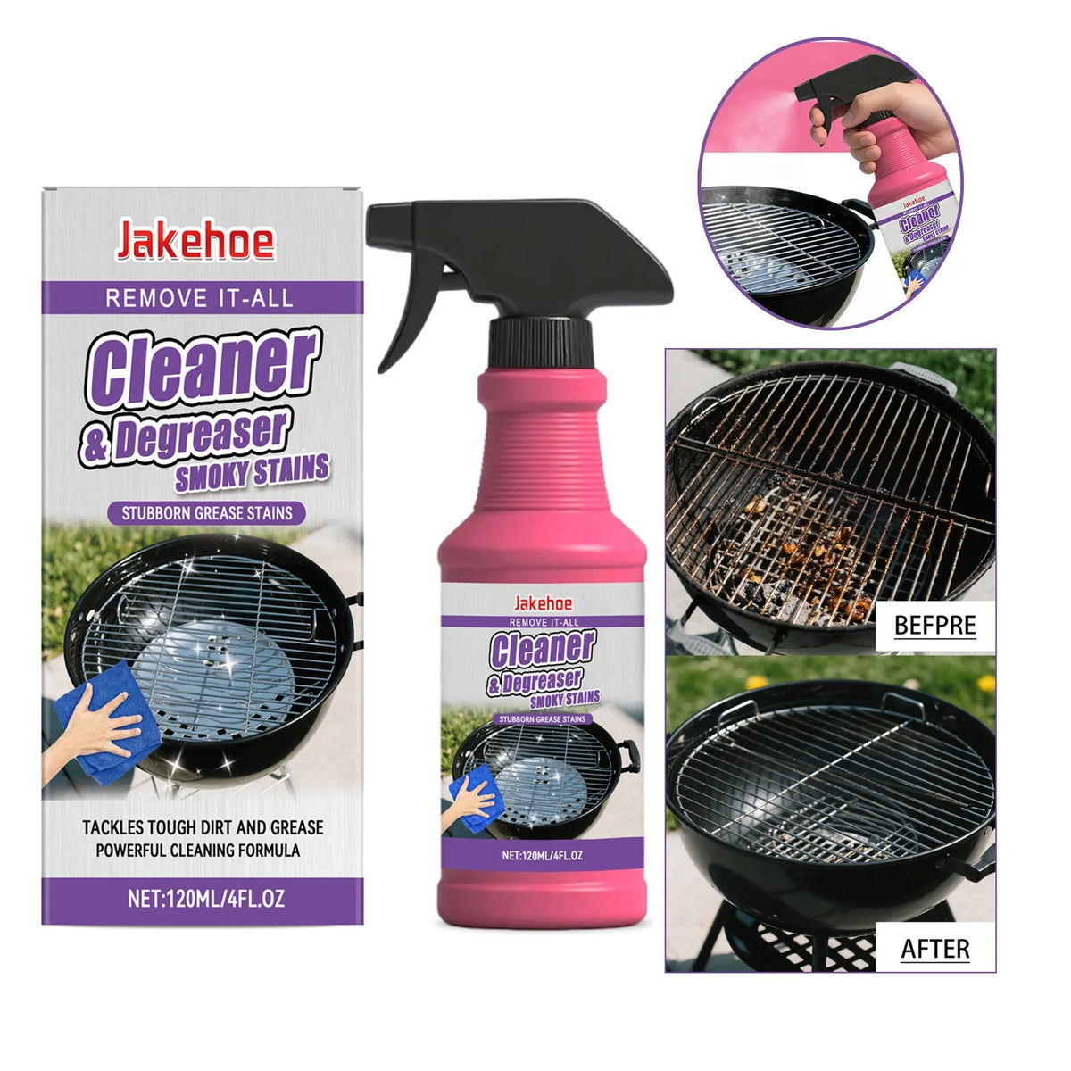 JAKEHOE BBQ Grill Cleaner Degreaser Spray | 120ml Multi-Surface