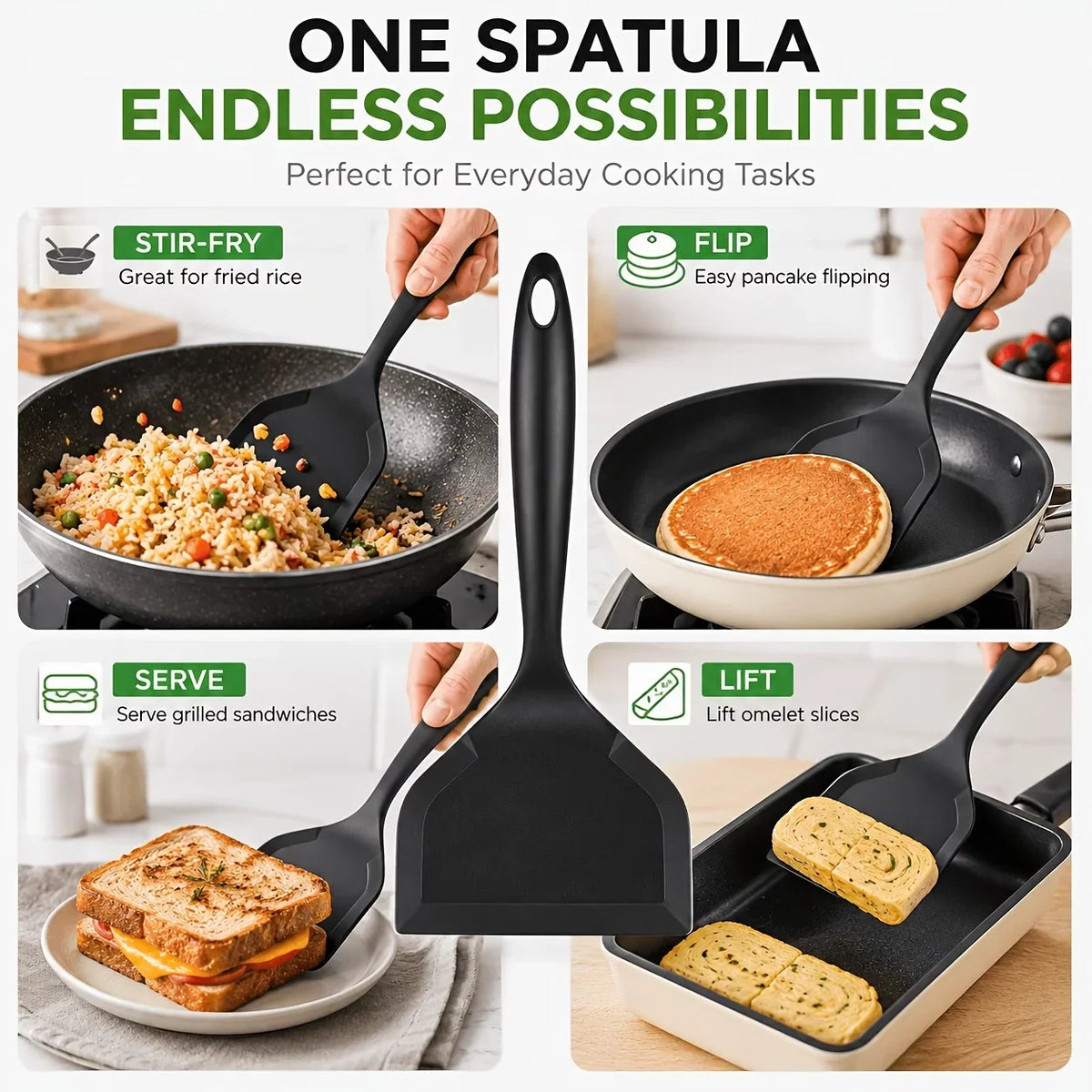 Wide Blade Silicone Spatula – Non-Stick Omelet Cooking Tool