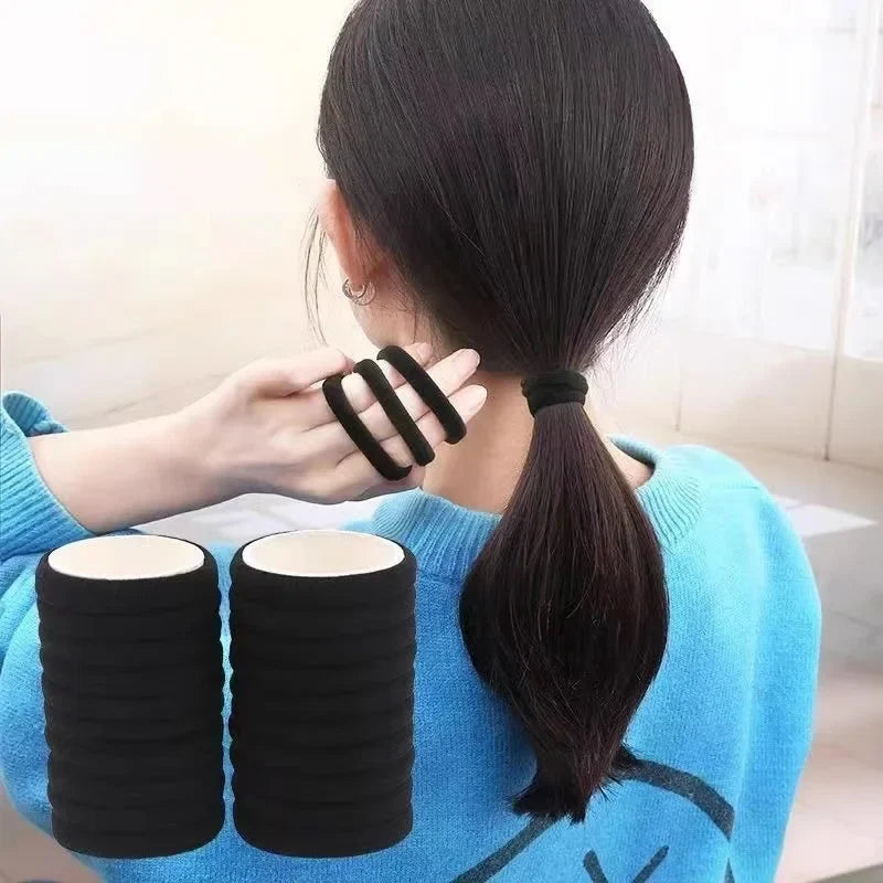 Black Elastic Hair Ties Ponytail Holders – 50 or 100 Pack