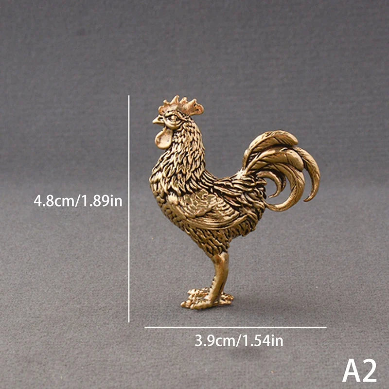 Solid Brass Rooster & Hen Miniature Statue Desk Ornament