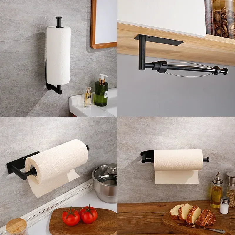 Wall Mount Paper Towel Holder – One-Hand Damping, Matte Black