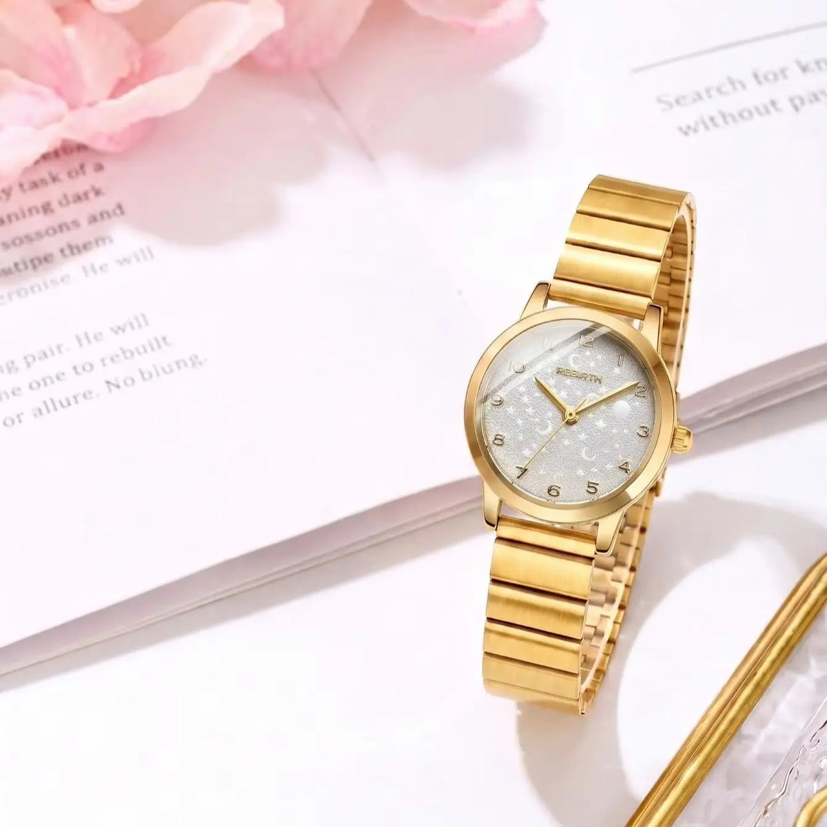 REBIRTH Women's Gold Starry Sky Dial Quartz Watch | 3 Bar