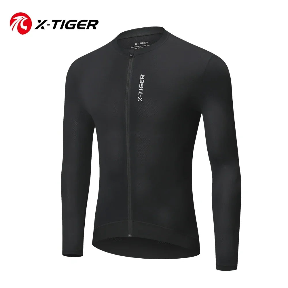 X-TIGER Men's Long Sleeve Cycling Jersey | MTB Zip Shirt