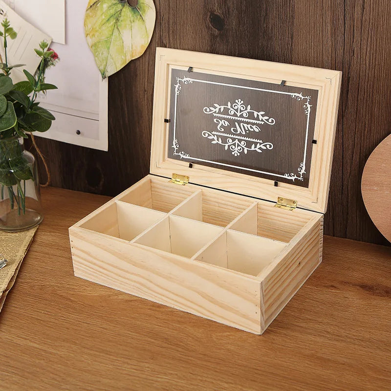 Solid Wood 6-Grid Desktop Organizer – Multi-Compartment Box