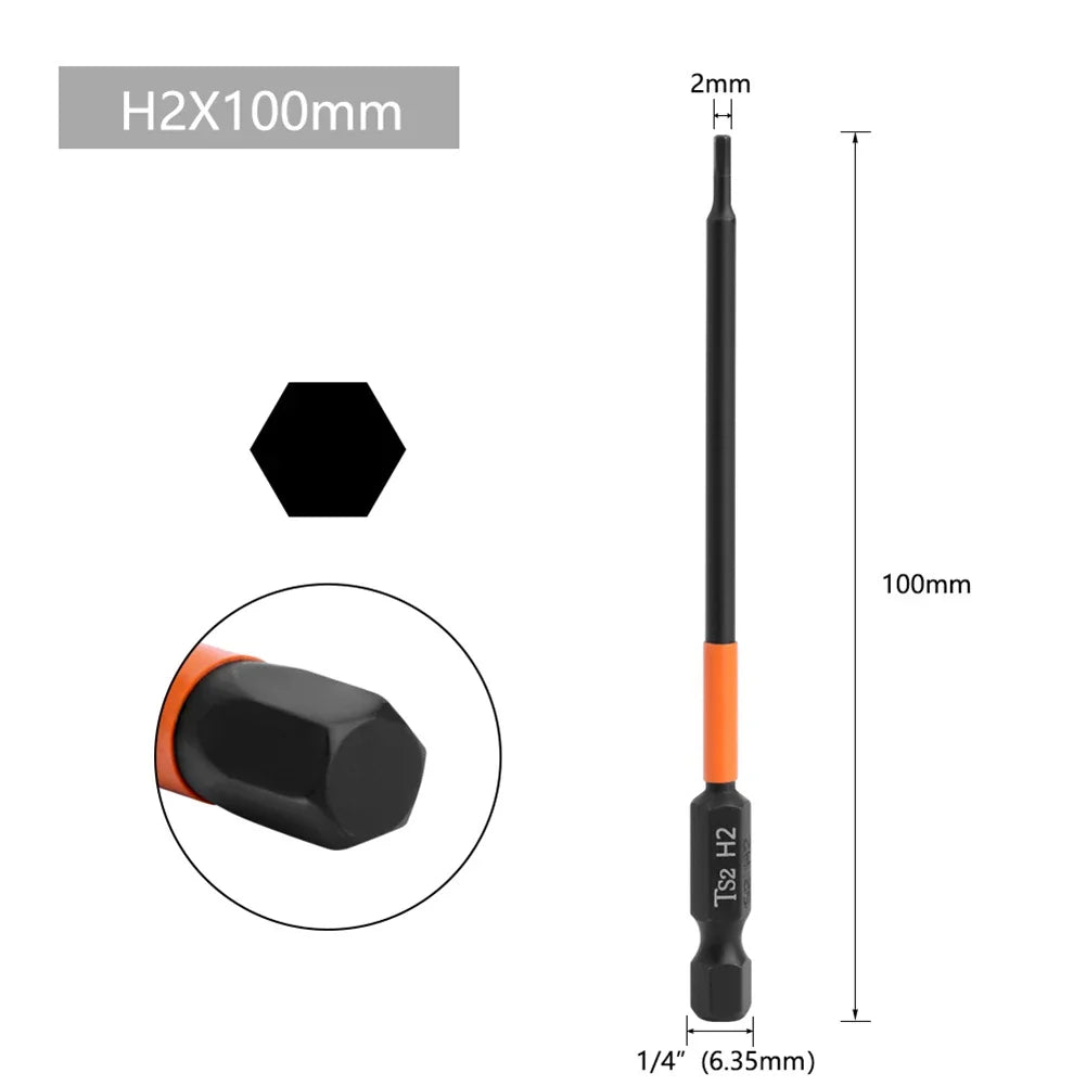 Hex Allen Wrench Drill Bits 1/4" Quick-Change Magnetic H2–H6