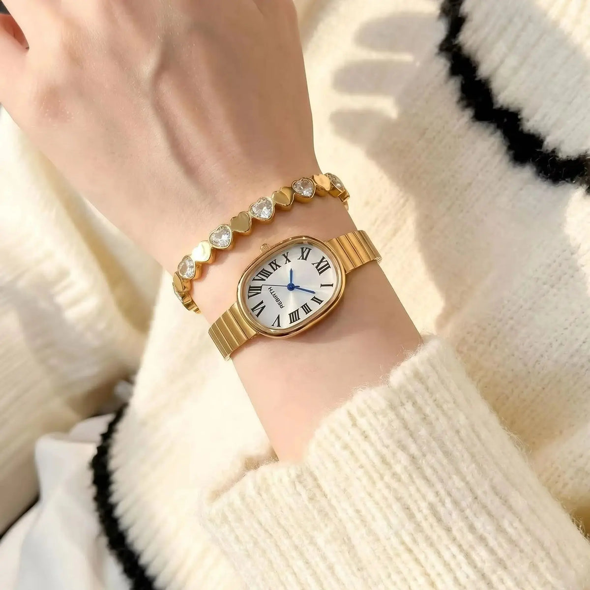 Women's Gold Watch & Bracelet Set – 2-Piece Quartz Fashion
