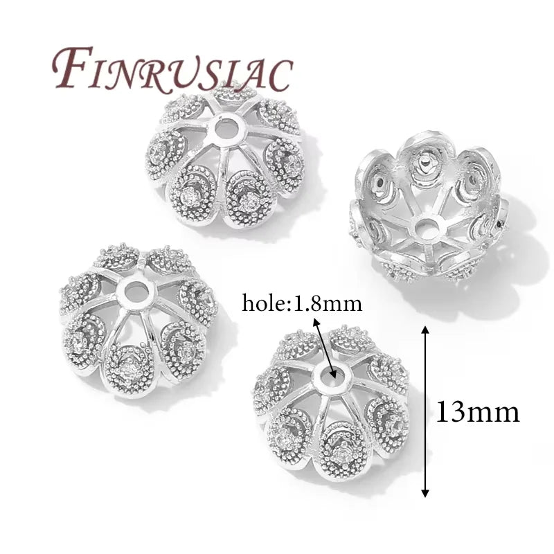 8.5mm Zircon Flower Bead Caps – 18K Gold Plated Brass DIY Jewelry