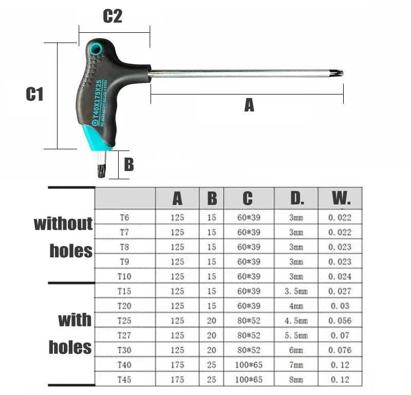 DAZZLEEX T-Handle Torx Screwdriver Double-End Key Set T6–T30