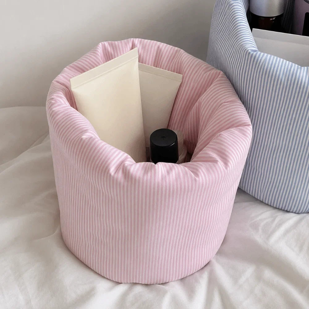 Striped Fabric Makeup Brush Storage Basket – Large Capacity