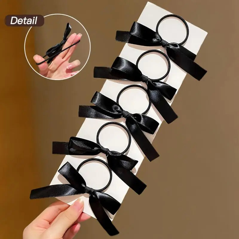 5pcs Black Bow Hair Ties Elastic Scrunchies & Ponytail Holders