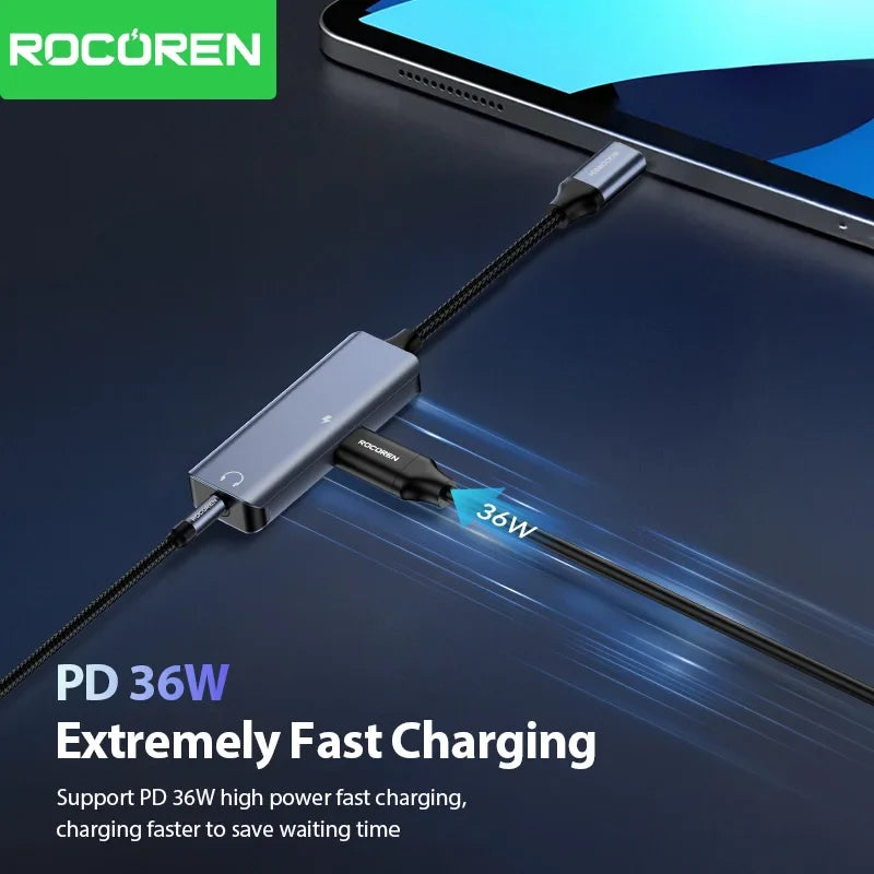 Rocoren USB-C to 3.5mm Audio Adapter with 36W PD Charging