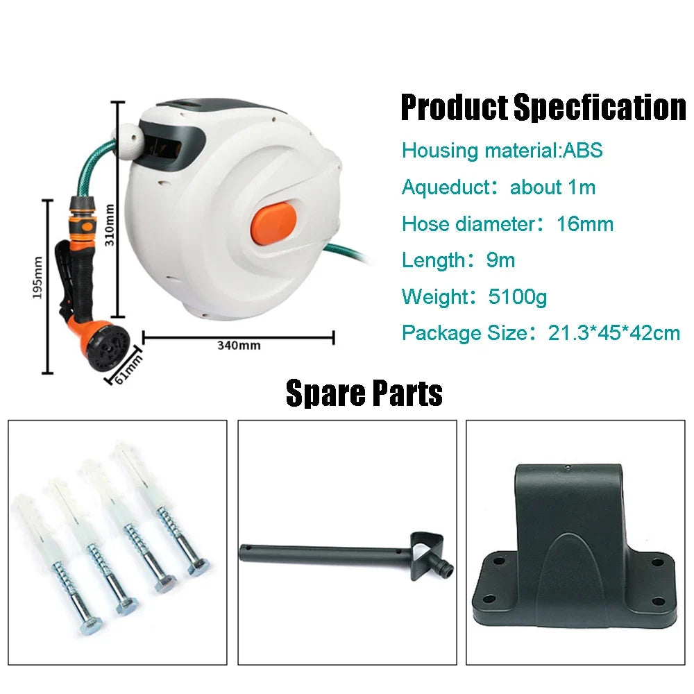 Retractable Garden Hose Reel 19m – Swivel Bracket & Lock