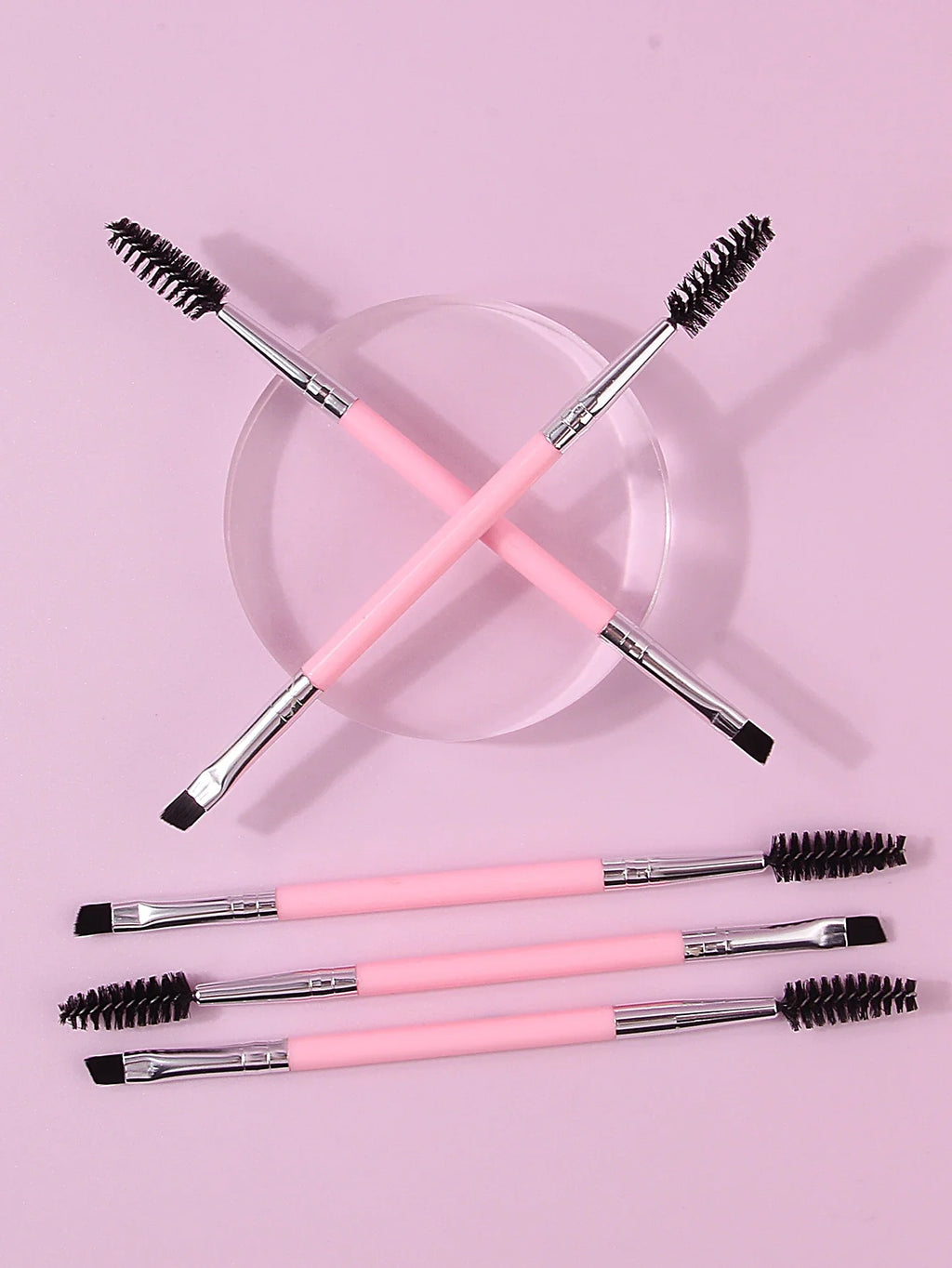 5PCS Pink Double-Ended Mascara & Eyebrow Brush Set