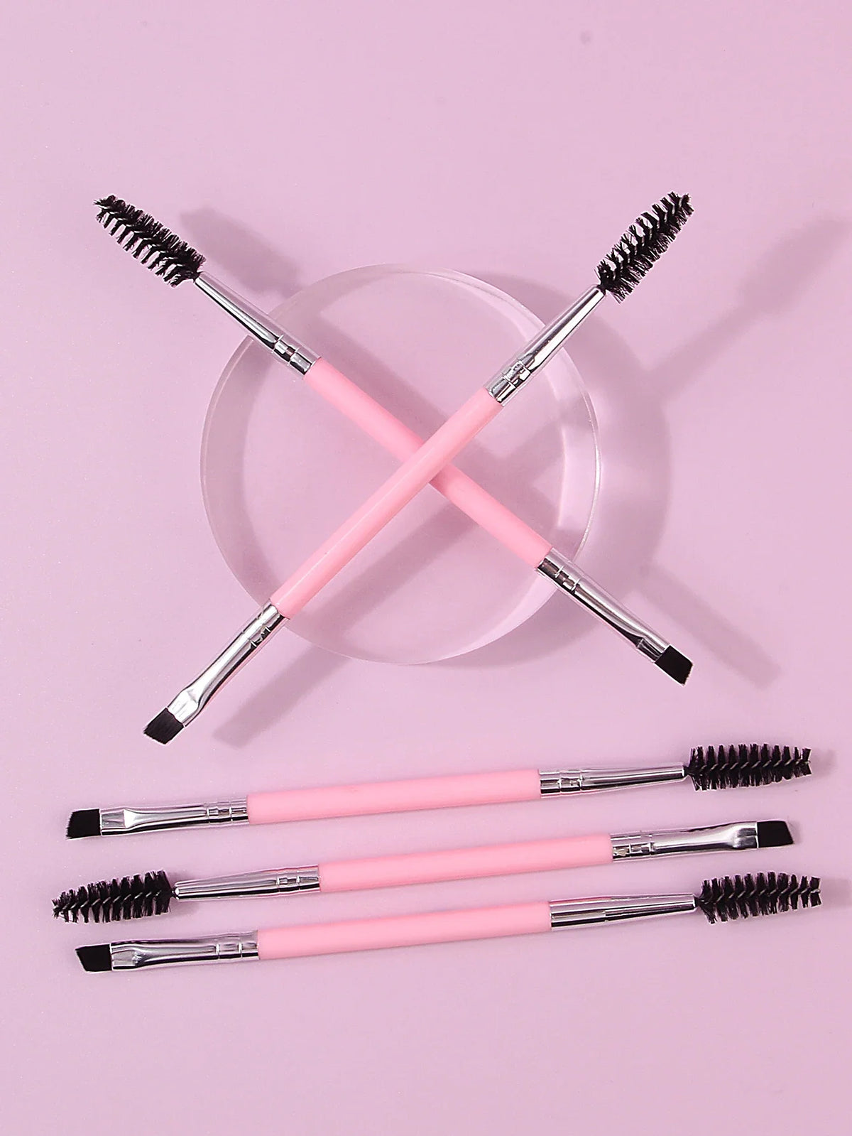 5PCS Pink Double-Ended Mascara & Eyebrow Brush Set