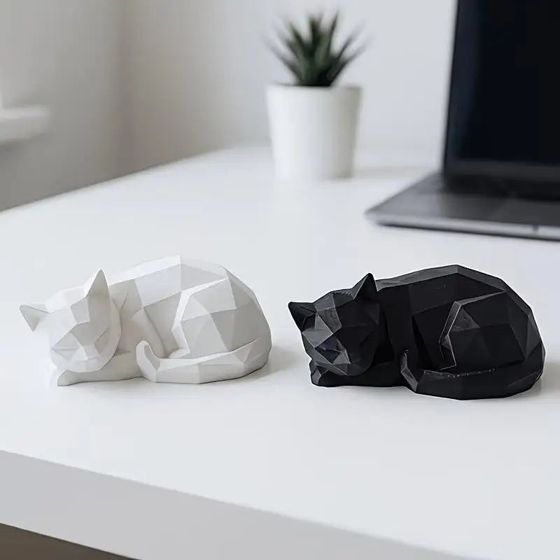 Geometric Sleeping Cat Ornament | Boho Minimalist Home Decor