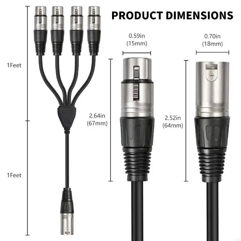 XLR 1 Male to 4 Female Y Splitter Cable | 0.6M Balanced